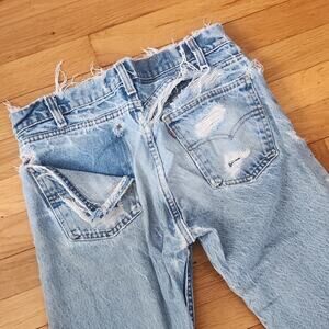 Levi's 505 Distressed Regular fit Straight Leg Jeans 31×32 Vtg Grunge orange tag